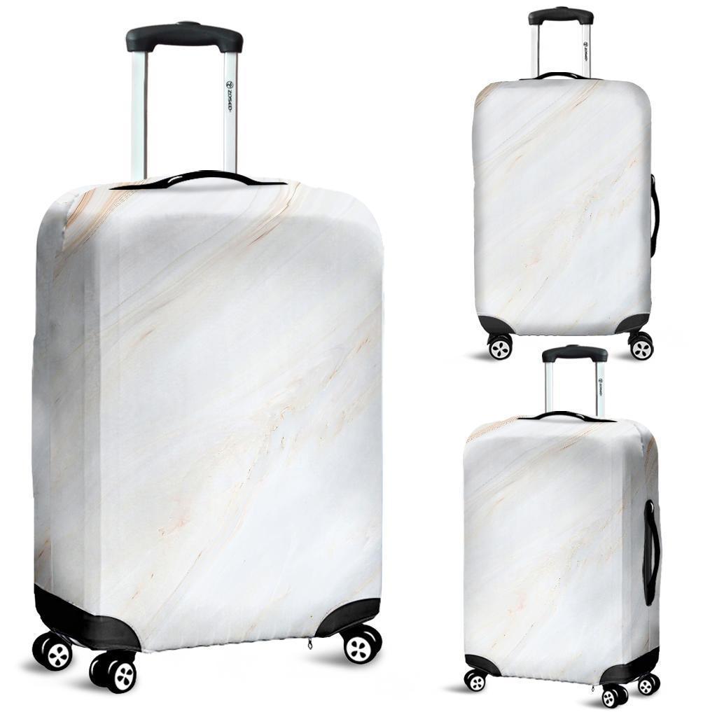 White Brown Smooth Marble Print Luggage Cover GearFrost