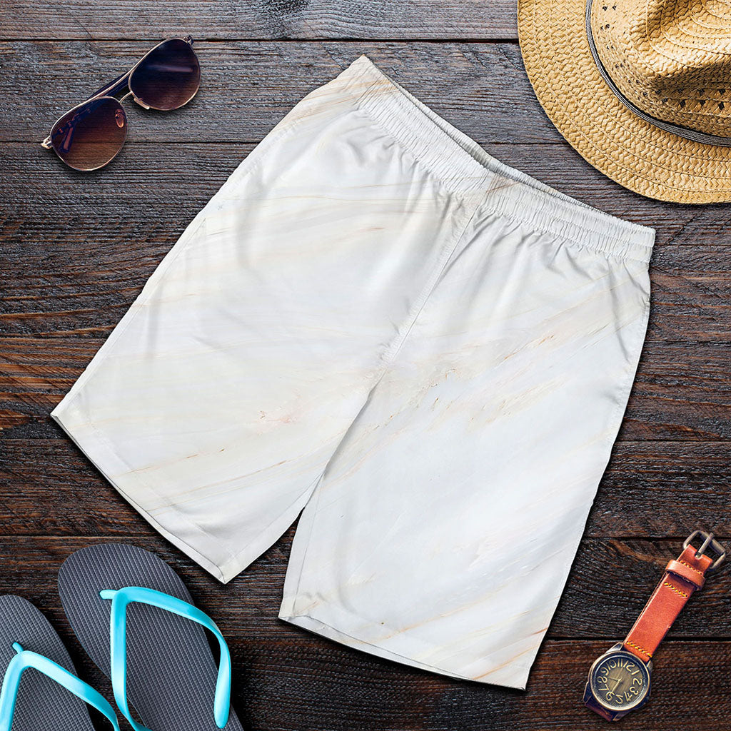 White Brown Smooth Marble Print Men's Shorts
