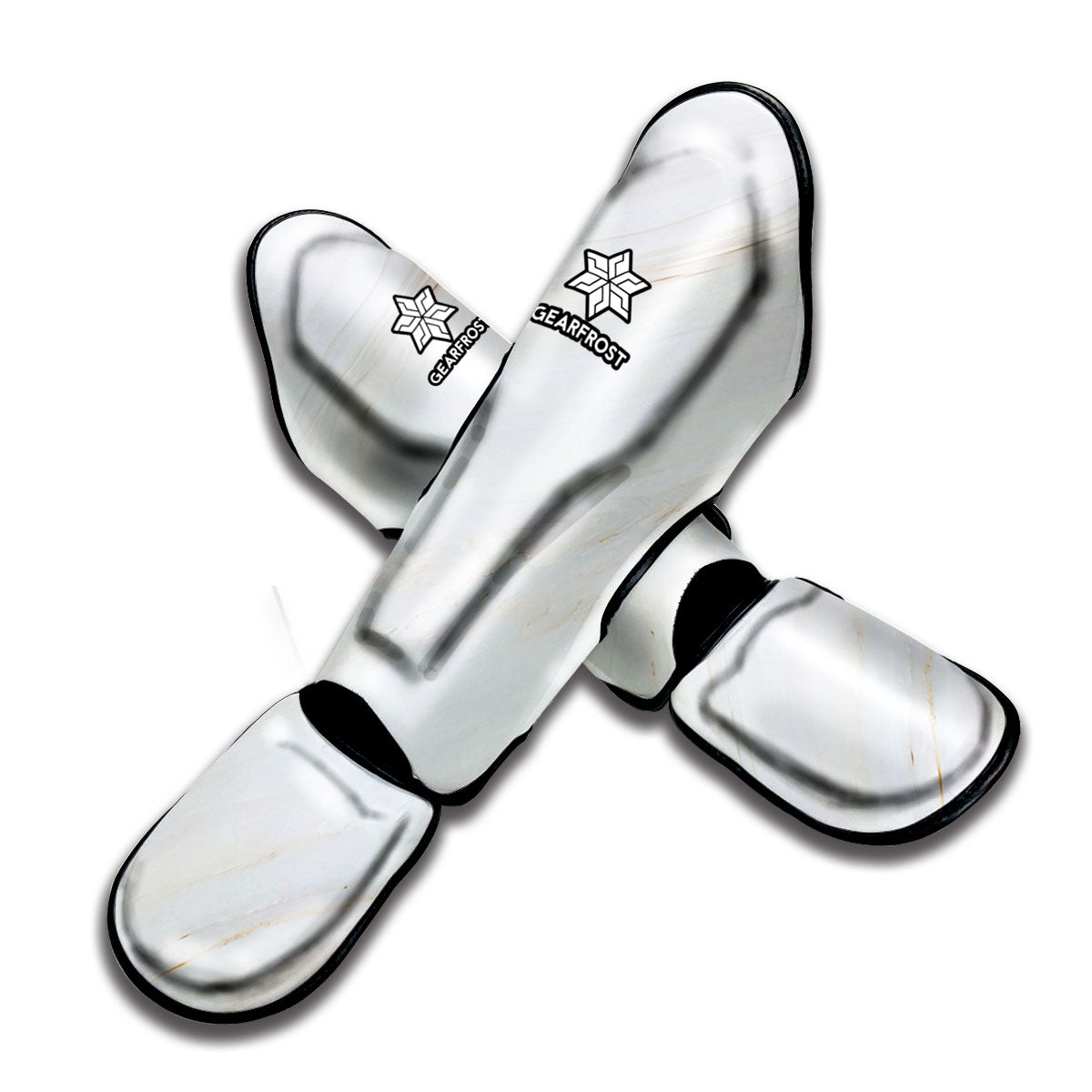 White Brown Smooth Marble Print Muay Thai Shin Guard