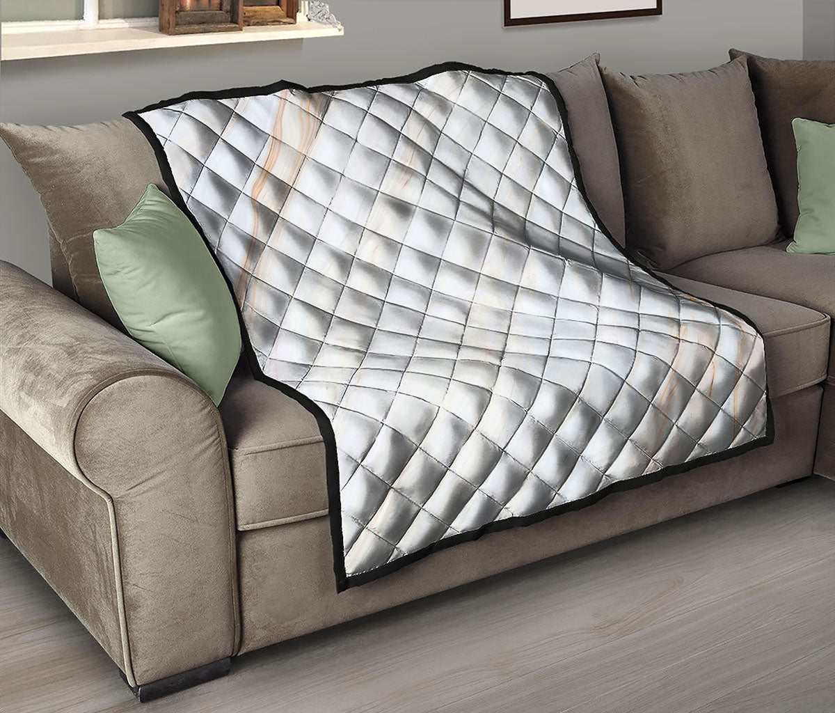 White Brown Smooth Marble Print Quilt