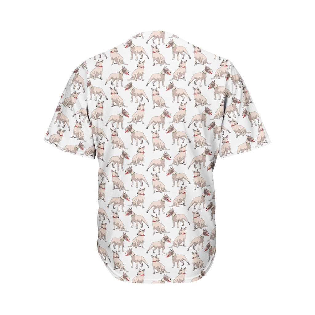 White Bull Terrier Pattern Print Men's Baseball Jersey