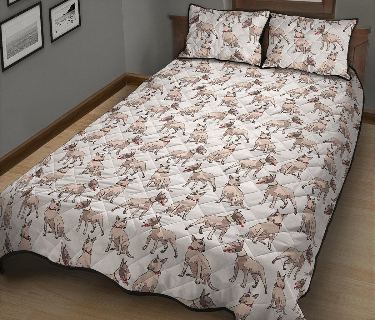 White Bull Terrier Pattern Print Quilt Bed Set