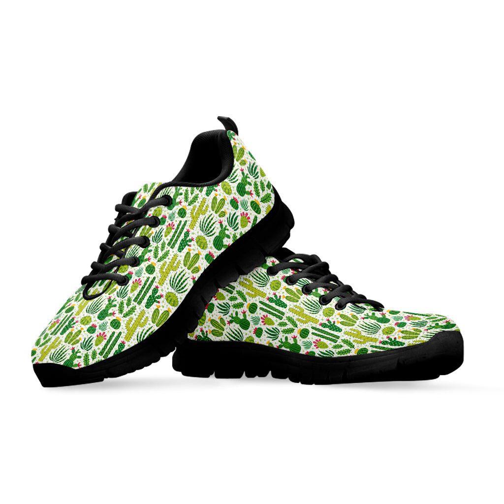 White Cactus Plant Pattern Print Black Sneakers
