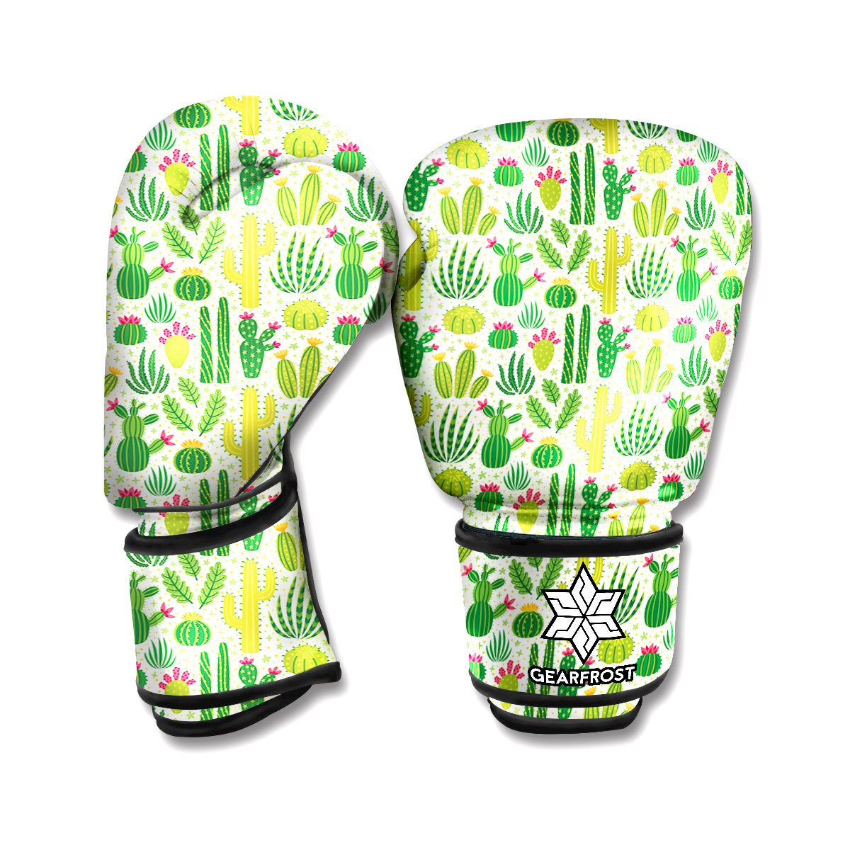 White Cactus Plant Pattern Print Boxing Gloves