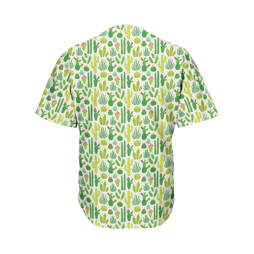 White Cactus Plant Pattern Print Men's Baseball Jersey