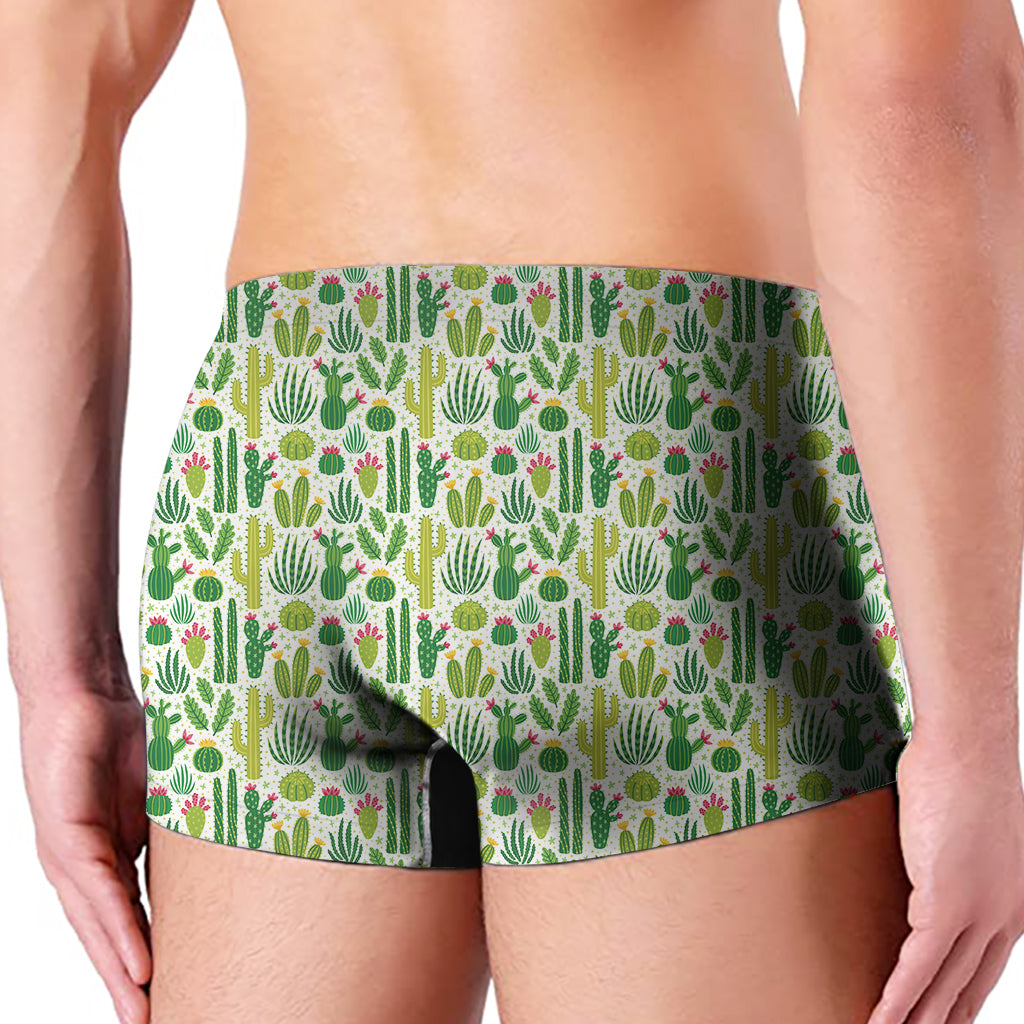 White Cactus Plant Pattern Print Men's Boxer Briefs