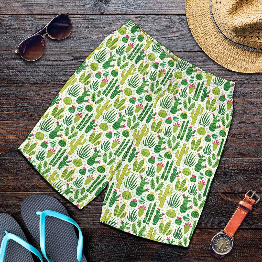 White Cactus Plant Pattern Print Men's Shorts