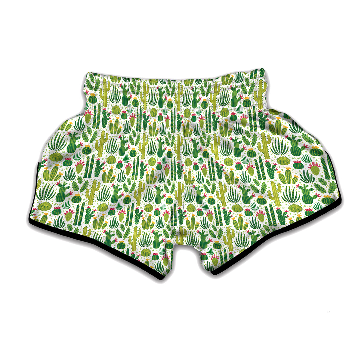 White Cactus Plant Pattern Print Muay Thai Boxing Shorts
