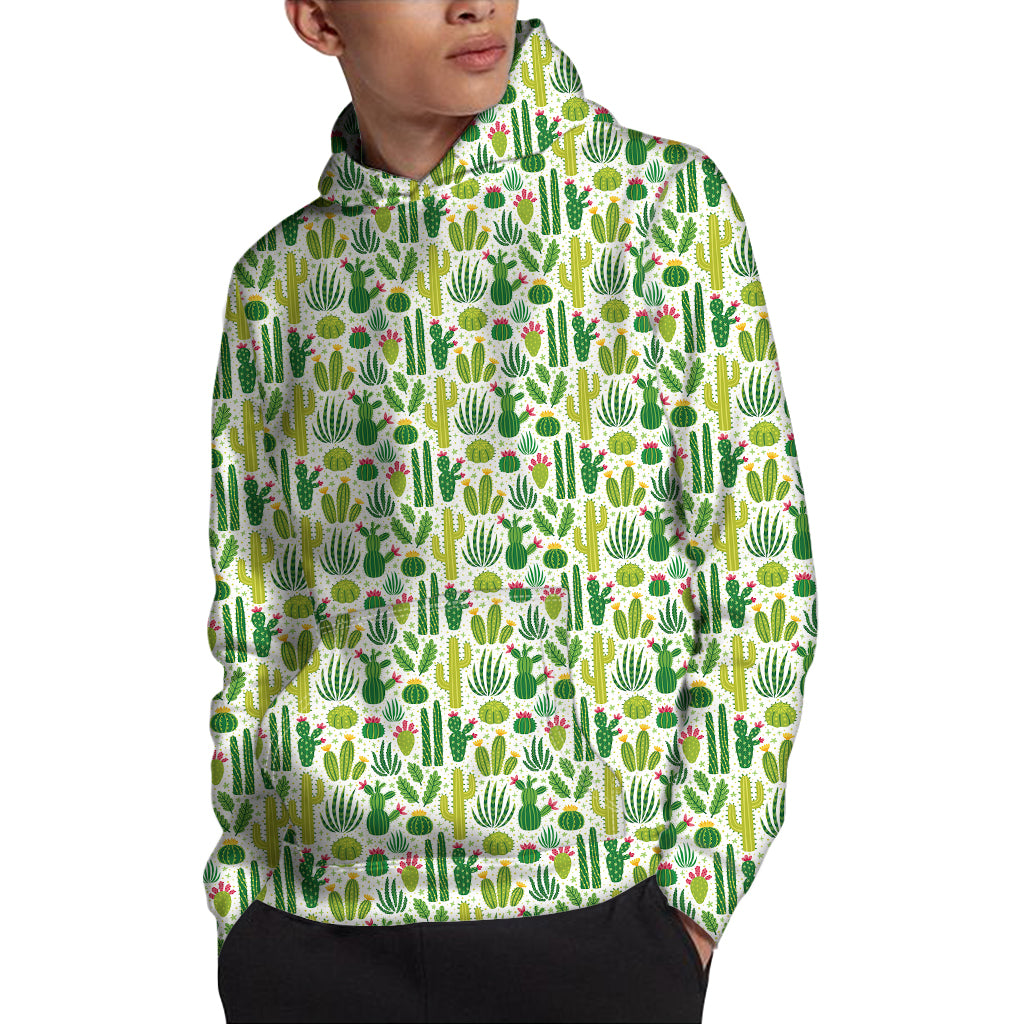 White Cactus Plant Pattern Print Pullover Hoodie
