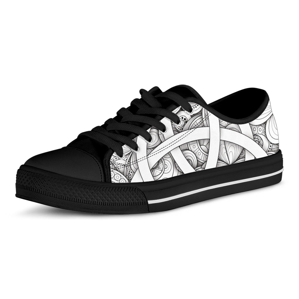 White Celtic Trinity Knot Symbol Print Black Low Top Shoes