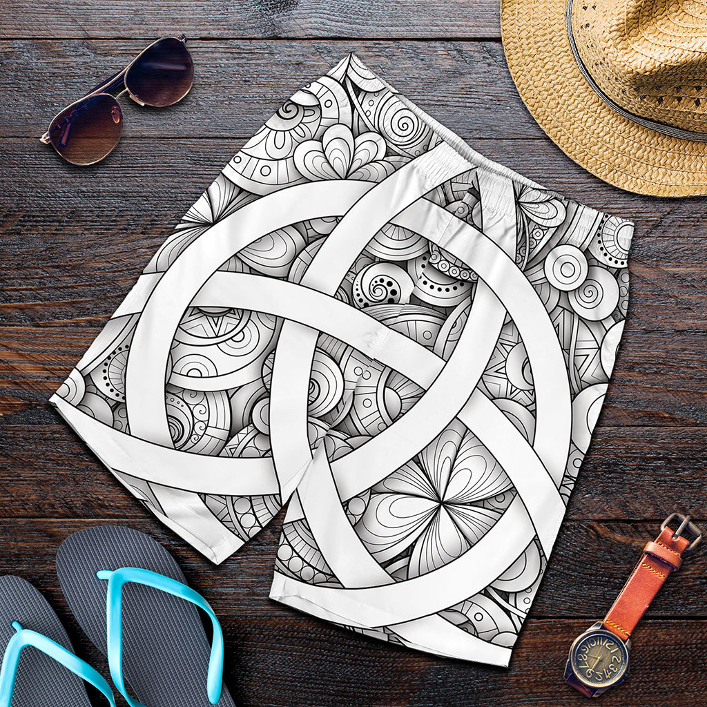 White Celtic Trinity Knot Symbol Print Men's Shorts