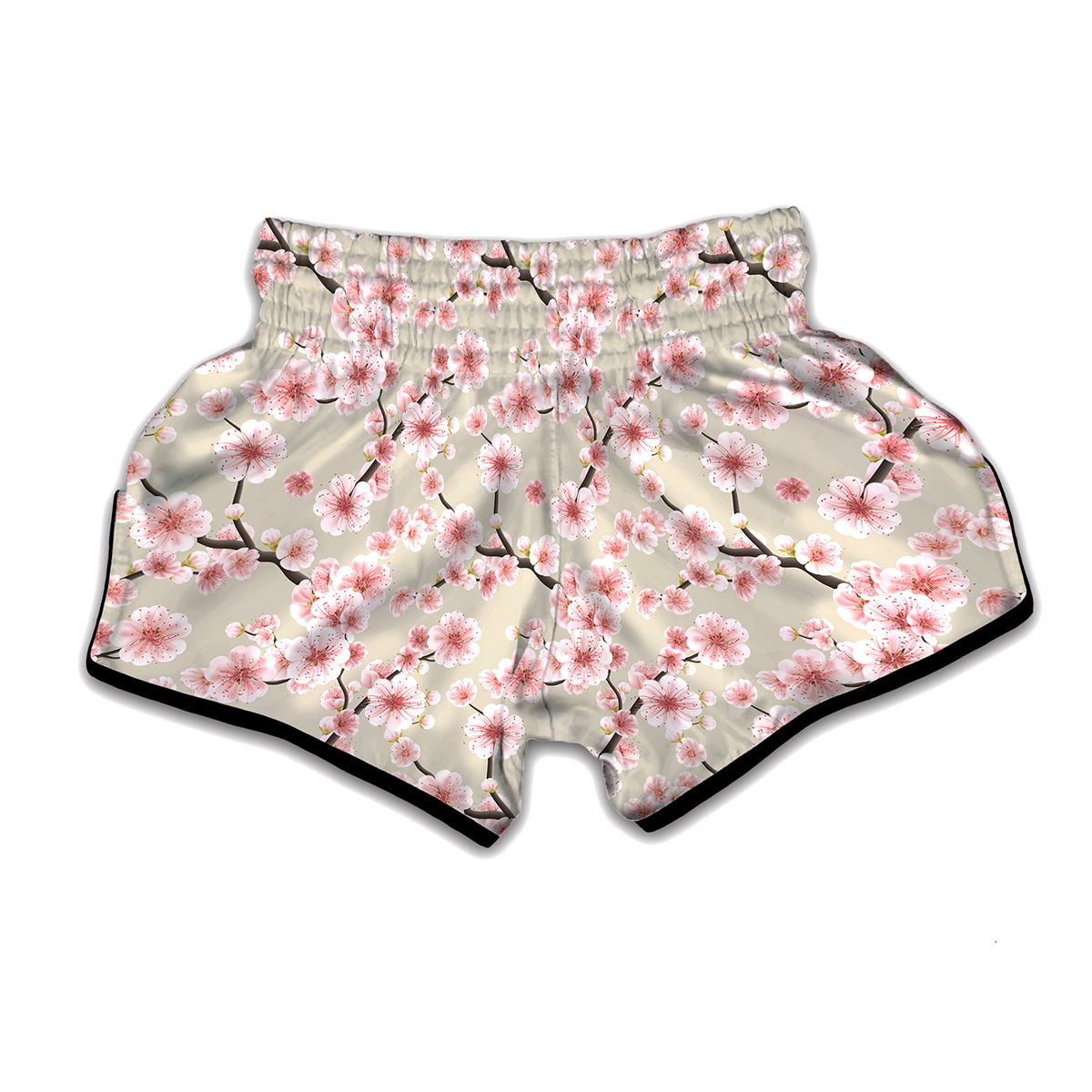 White Cherry Blossom Pattern Print Muay Thai Boxing Shorts