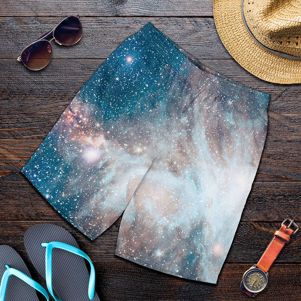 White Cloud Galaxy Space Print Men's Shorts