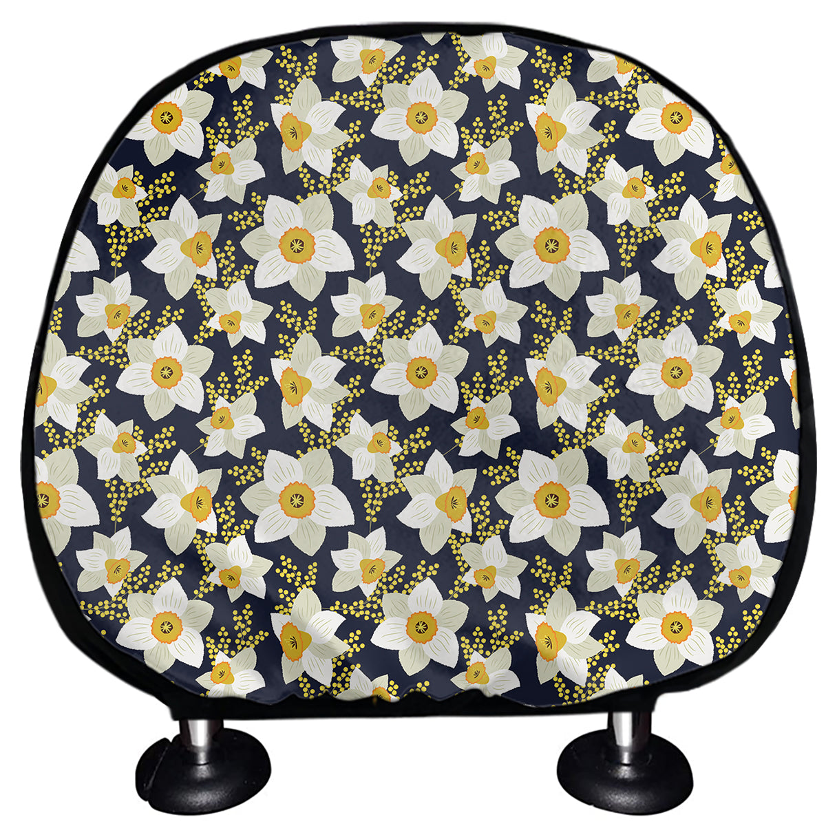 White Daffodil Flower Pattern Print Car Headrest Covers