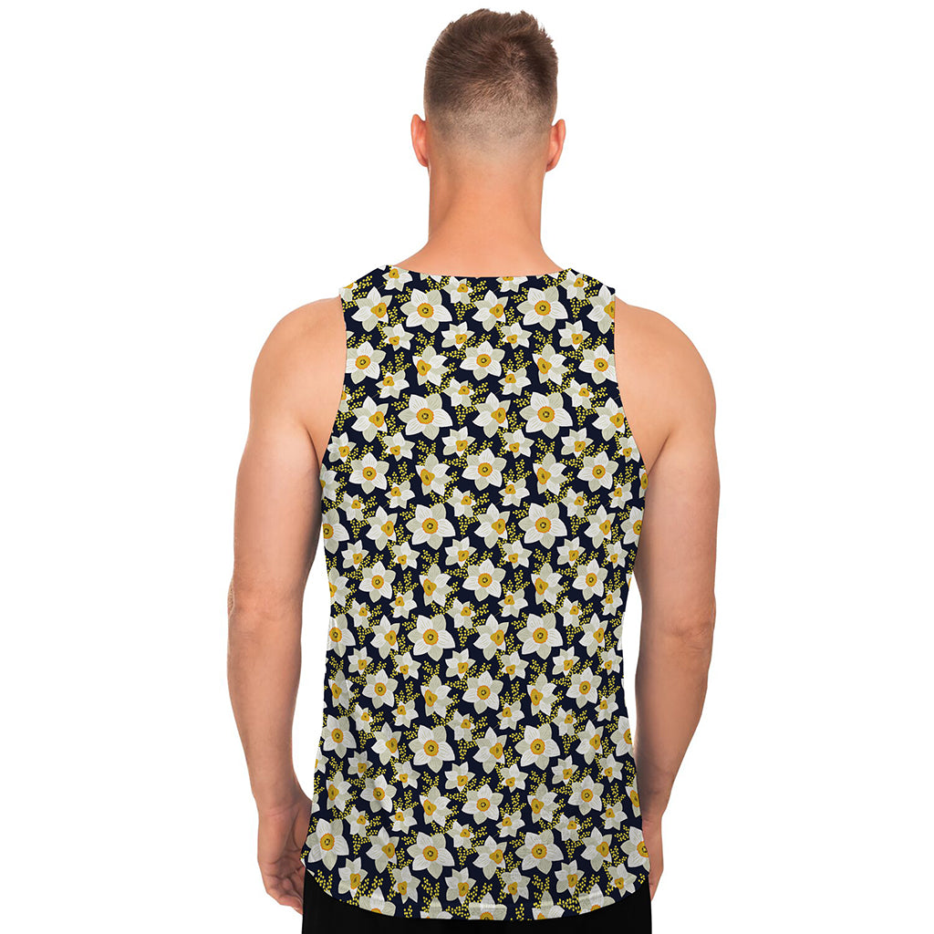 White Daffodil Flower Pattern Print Men's Tank Top