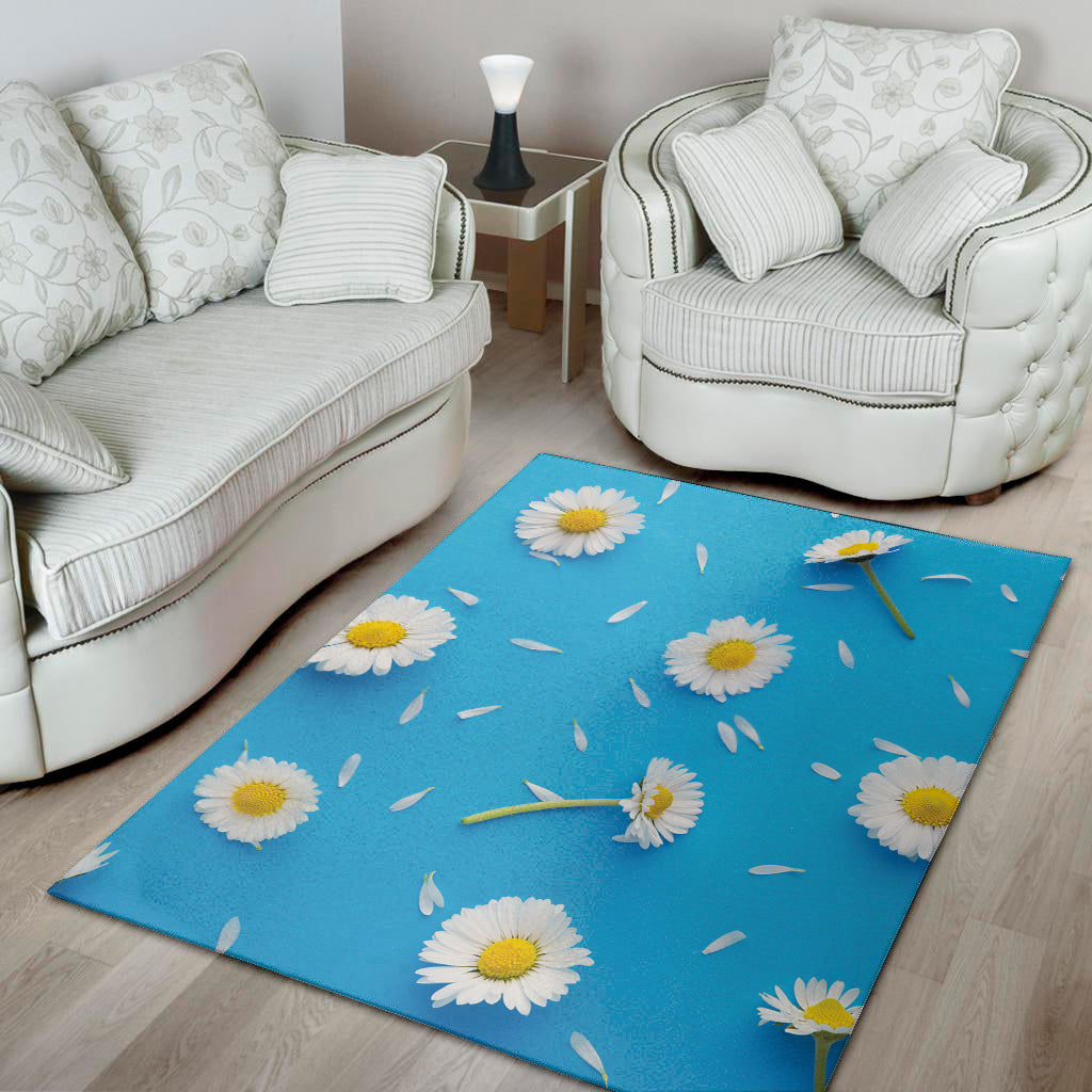 White Daisy Flower Print Area Rug