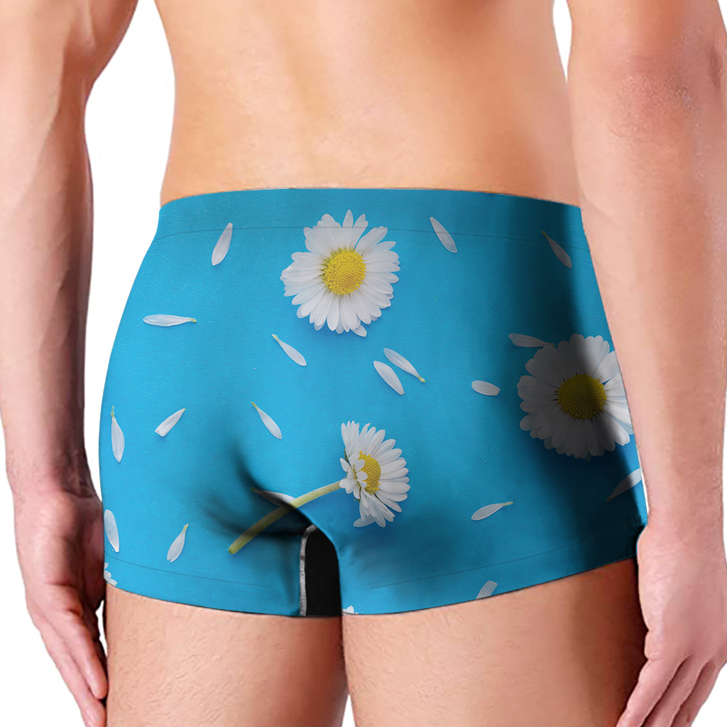 White Daisy Flower Print Men's Boxer Briefs
