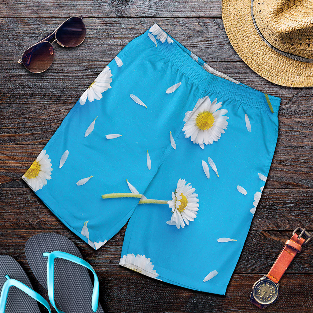 White Daisy Flower Print Men's Shorts