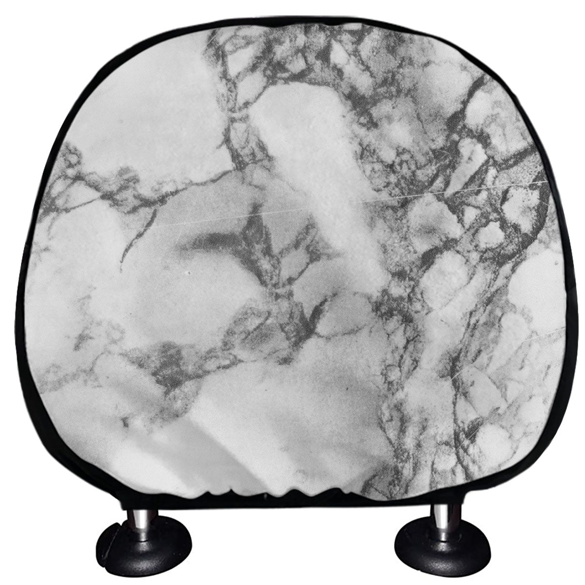 White Dark Grey Marble Print Car Headrest Covers