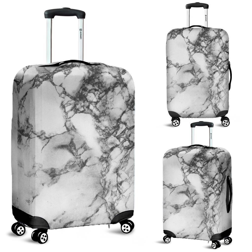 White Dark Grey Marble Print Luggage Cover GearFrost