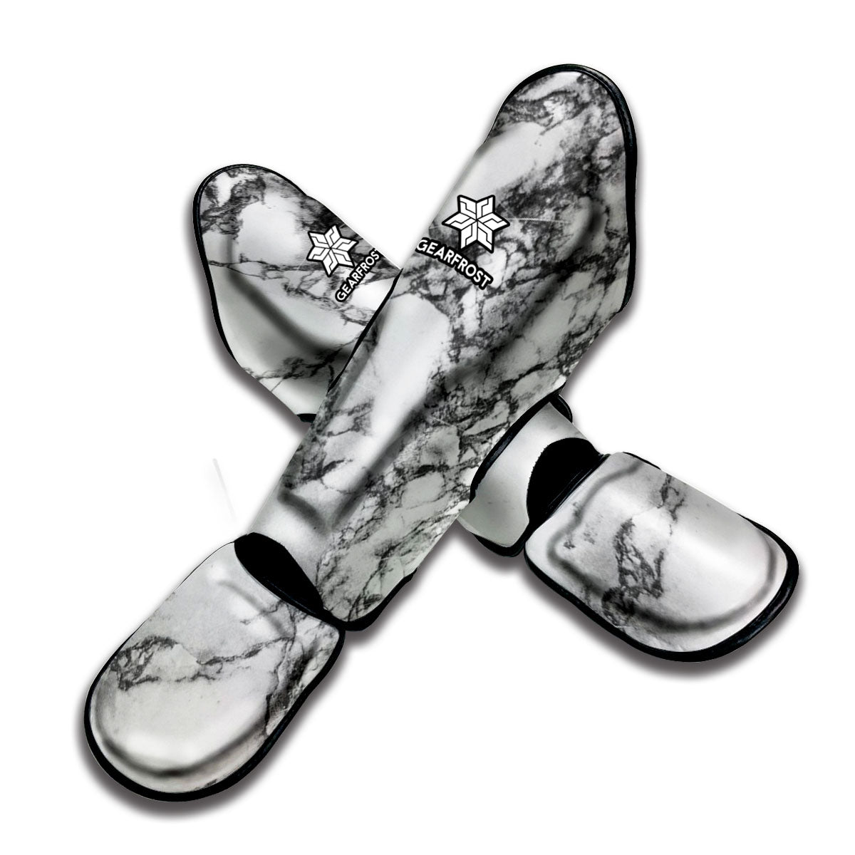 White Dark Grey Marble Print Muay Thai Shin Guard