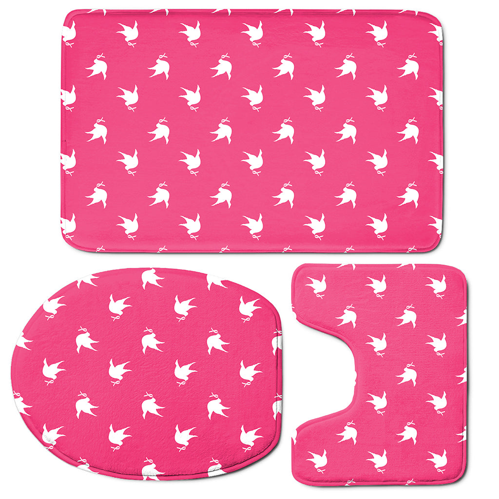 White Dove Breast Cancer Pattern Print 3 Piece Bath Mat Set