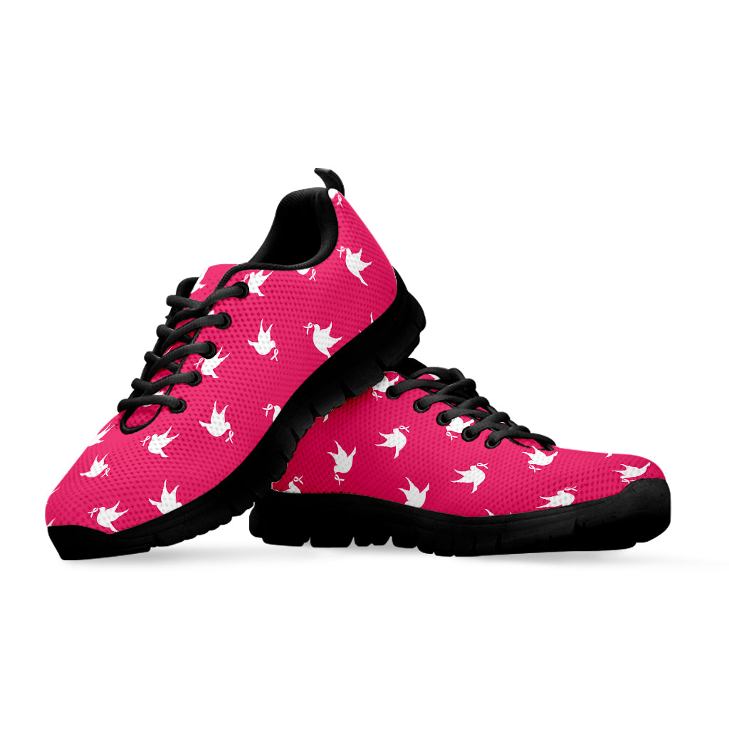 White Dove Breast Cancer Pattern Print Black Sneakers
