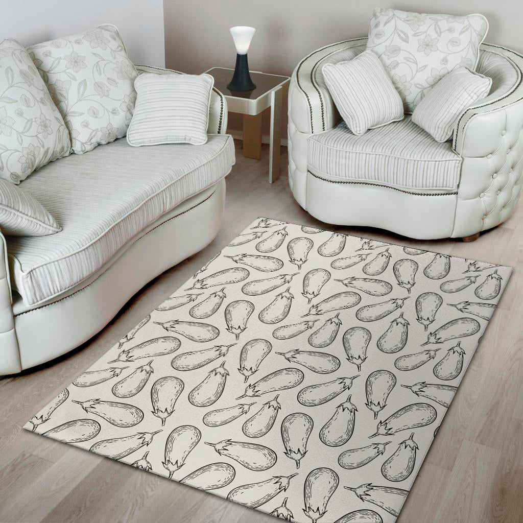 White Eggplant Drawing Print Area Rug