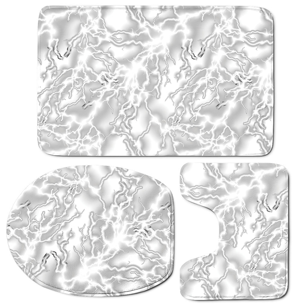 White Electric Lightning Print 3 Piece Bath Mat Set