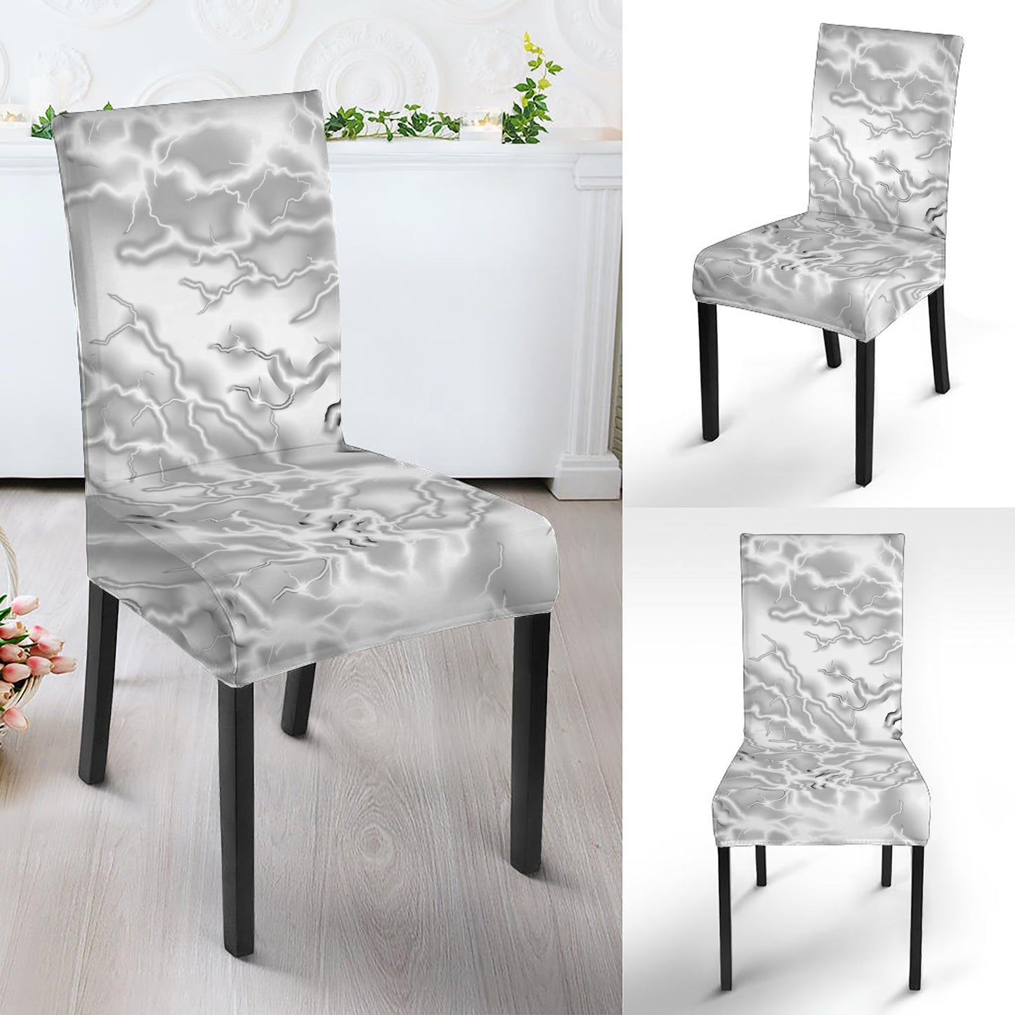 White Electric Lightning Print Dining Chair Slipcover