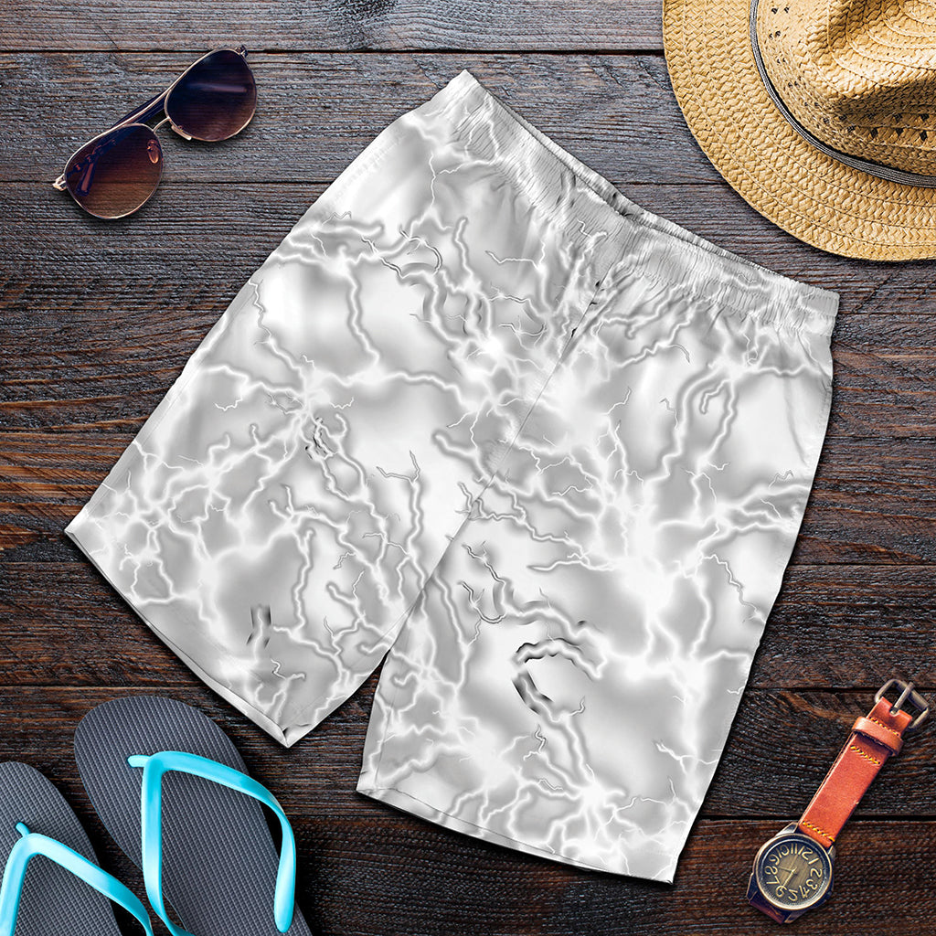 White Electric Lightning Print Men's Shorts