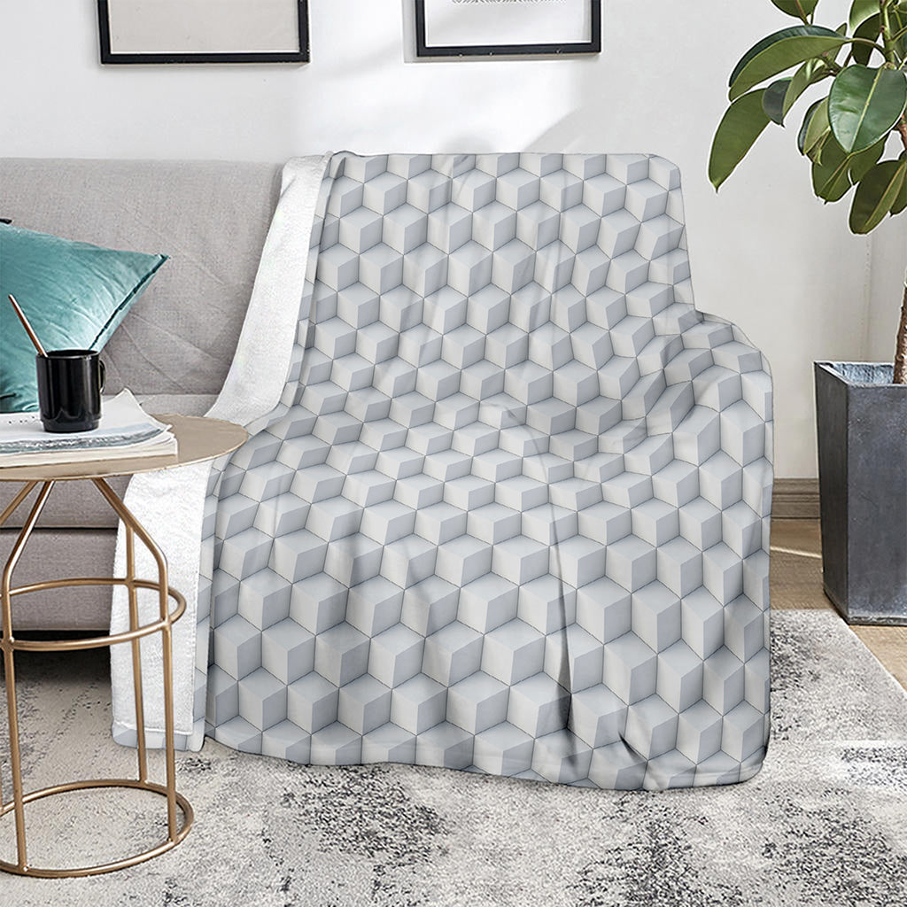 White Geometric Cube Shape Pattern Print Blanket