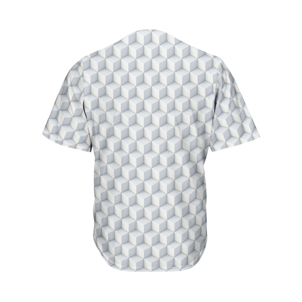 White Geometric Cube Shape Pattern Print Men's Baseball Jersey