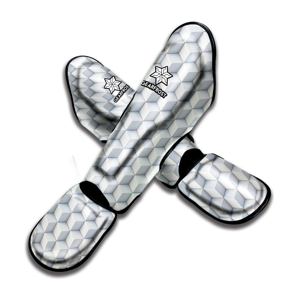 White Geometric Cube Shape Pattern Print Muay Thai Shin Guard