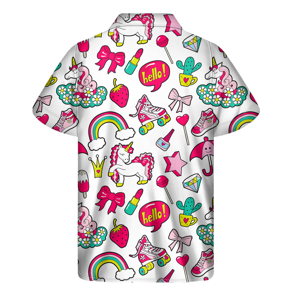 White Girly Unicorn Pattern Print Men's Short Sleeve Shirt