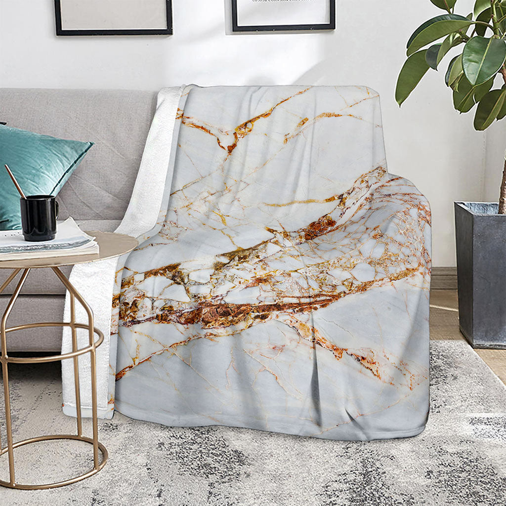 White Gold Grunge Marble Print Blanket