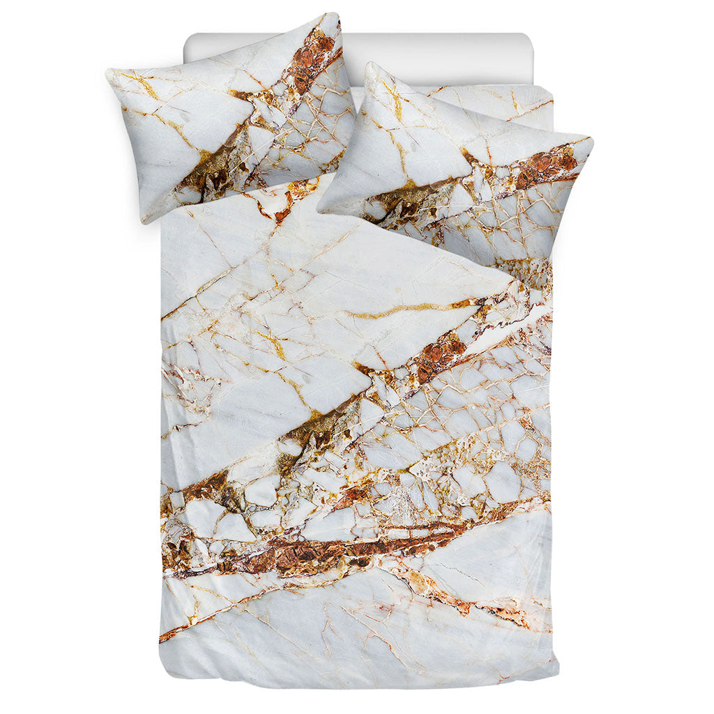 White Gold Grunge Marble Print Duvet Cover Bedding Set