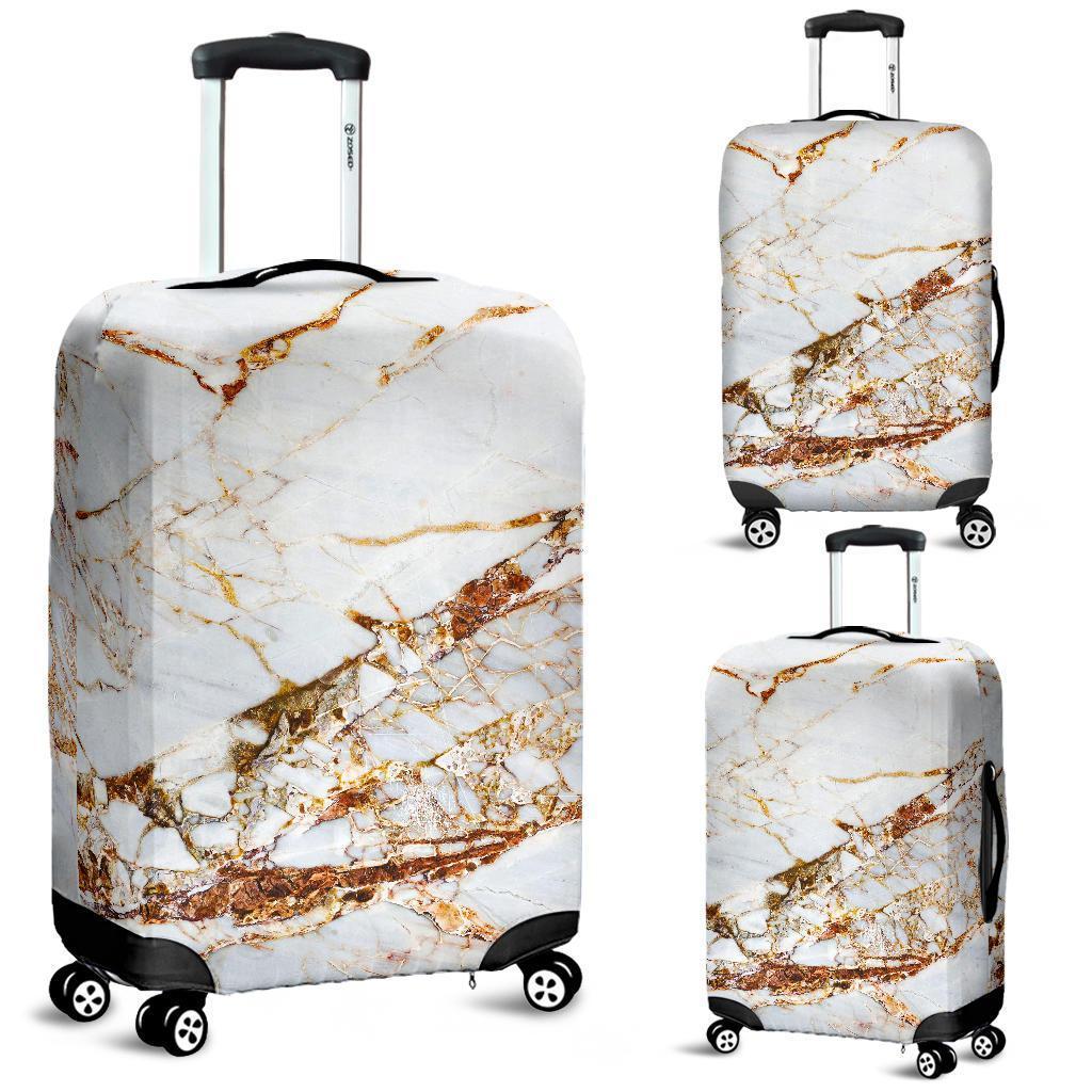 White Gold Grunge Marble Print Luggage Cover GearFrost