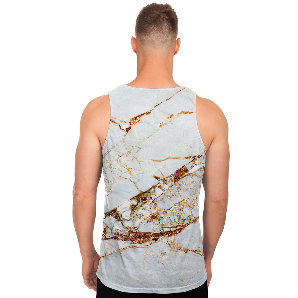 White Gold Grunge Marble Print Men's Tank Top