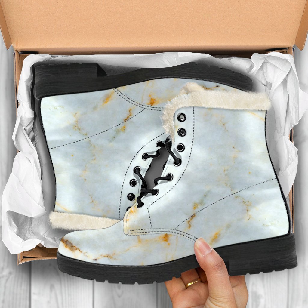 White Gold Marble Print Comfy Boots GearFrost