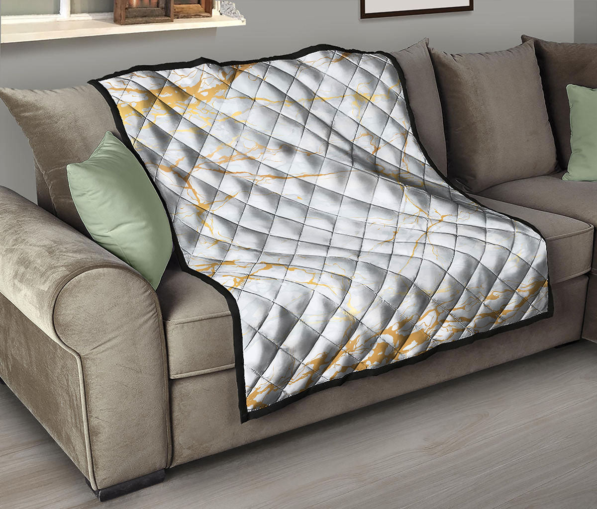White Gold Scratch Marble Print Quilt