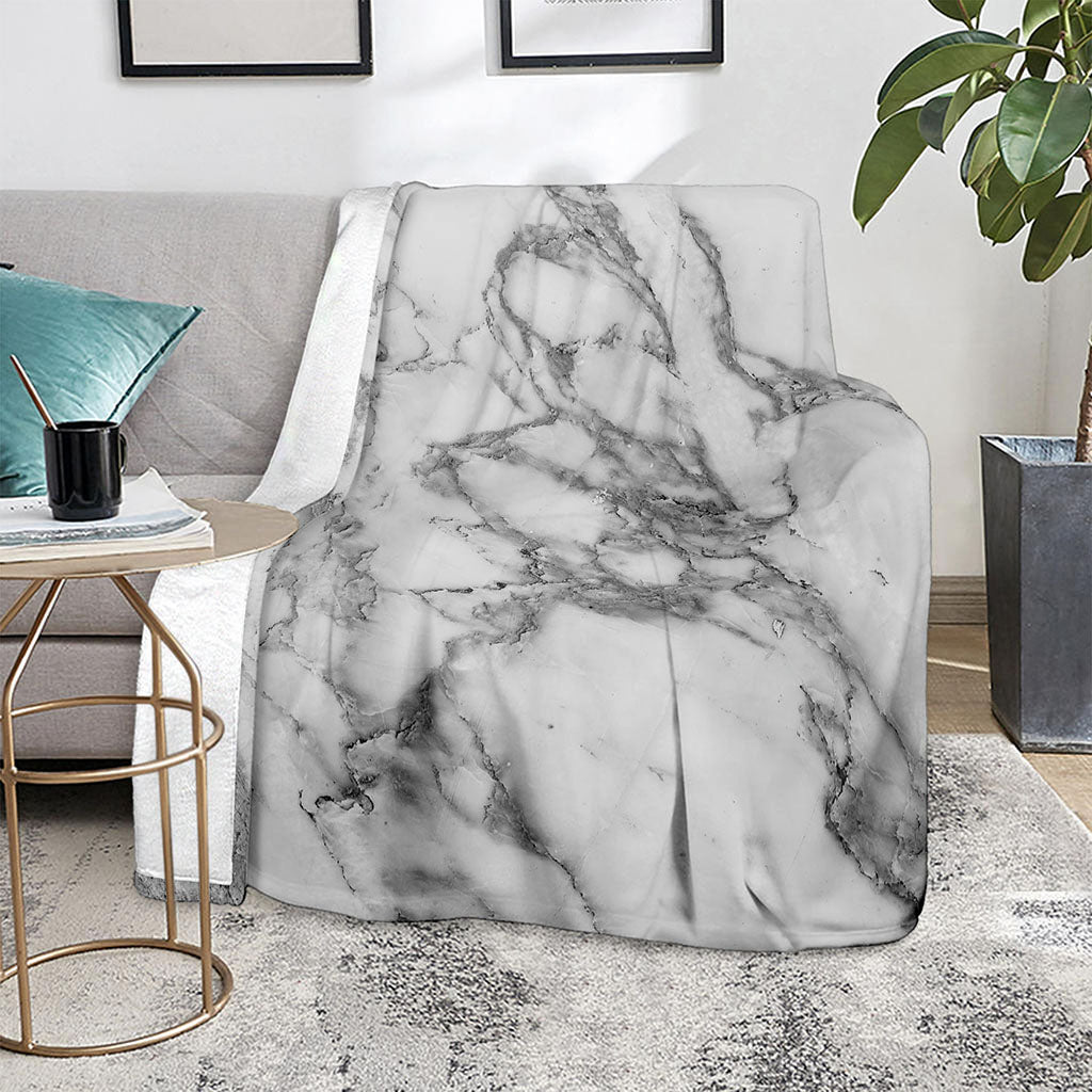 White Gray Marble Print Blanket