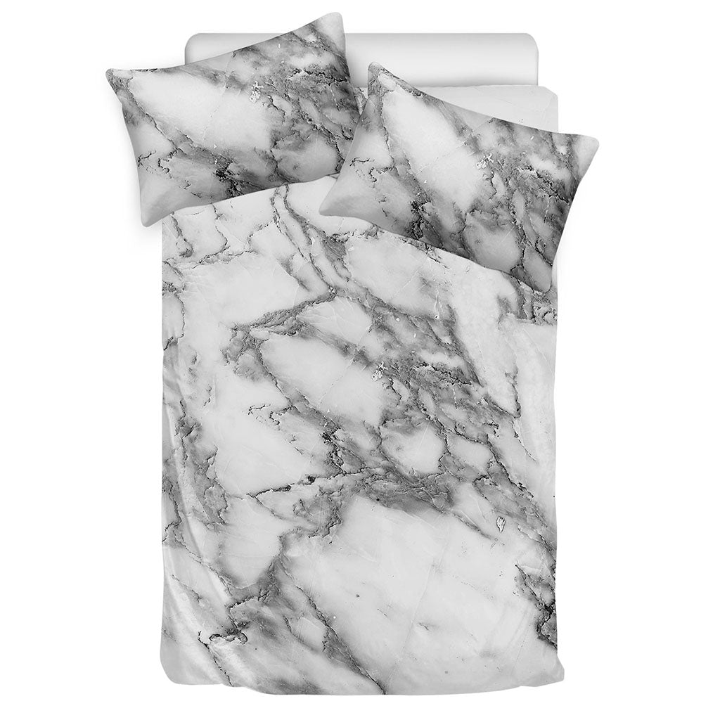 White Gray Marble Print Duvet Cover Bedding Set