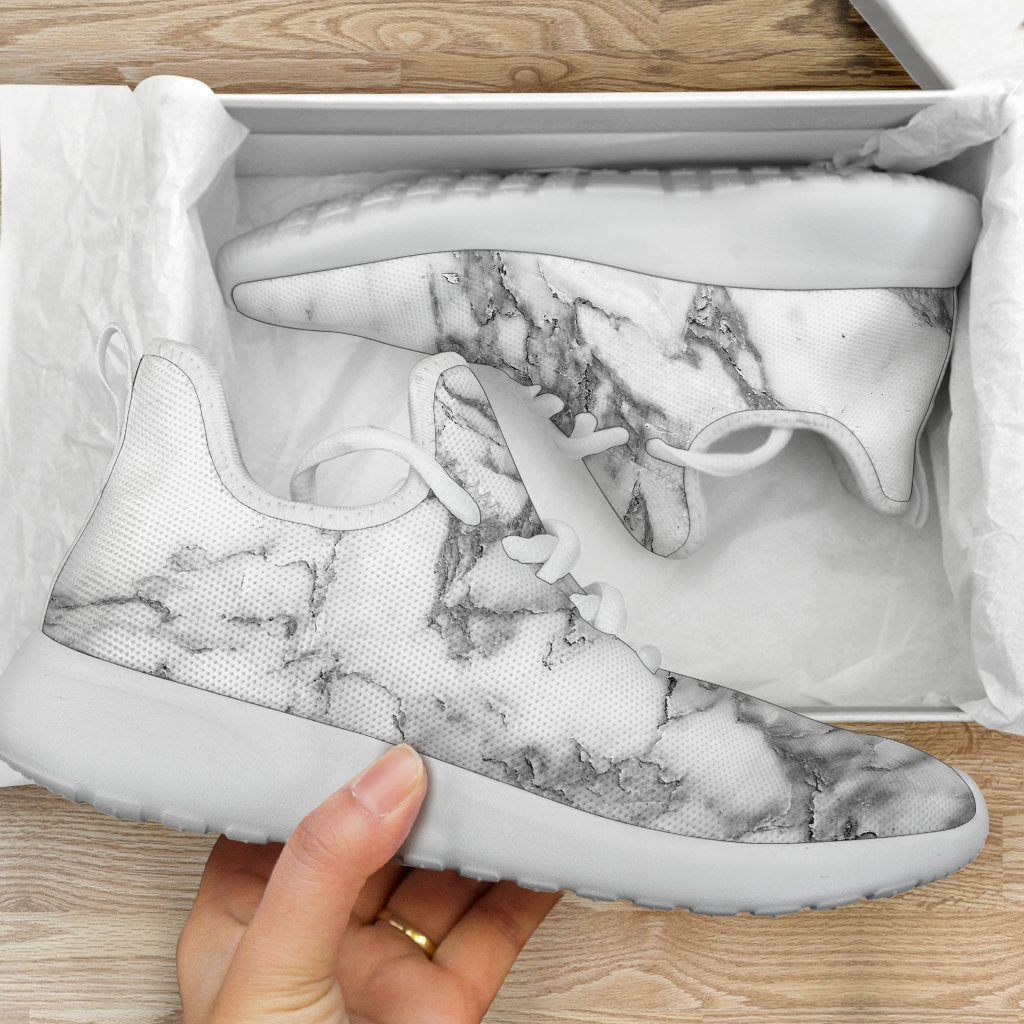 White Gray Marble Print Mesh Knit Shoes GearFrost