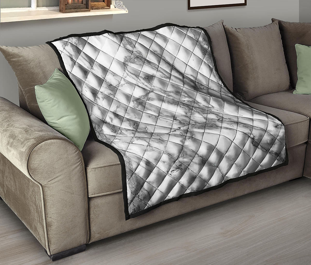 White Gray Marble Print Quilt