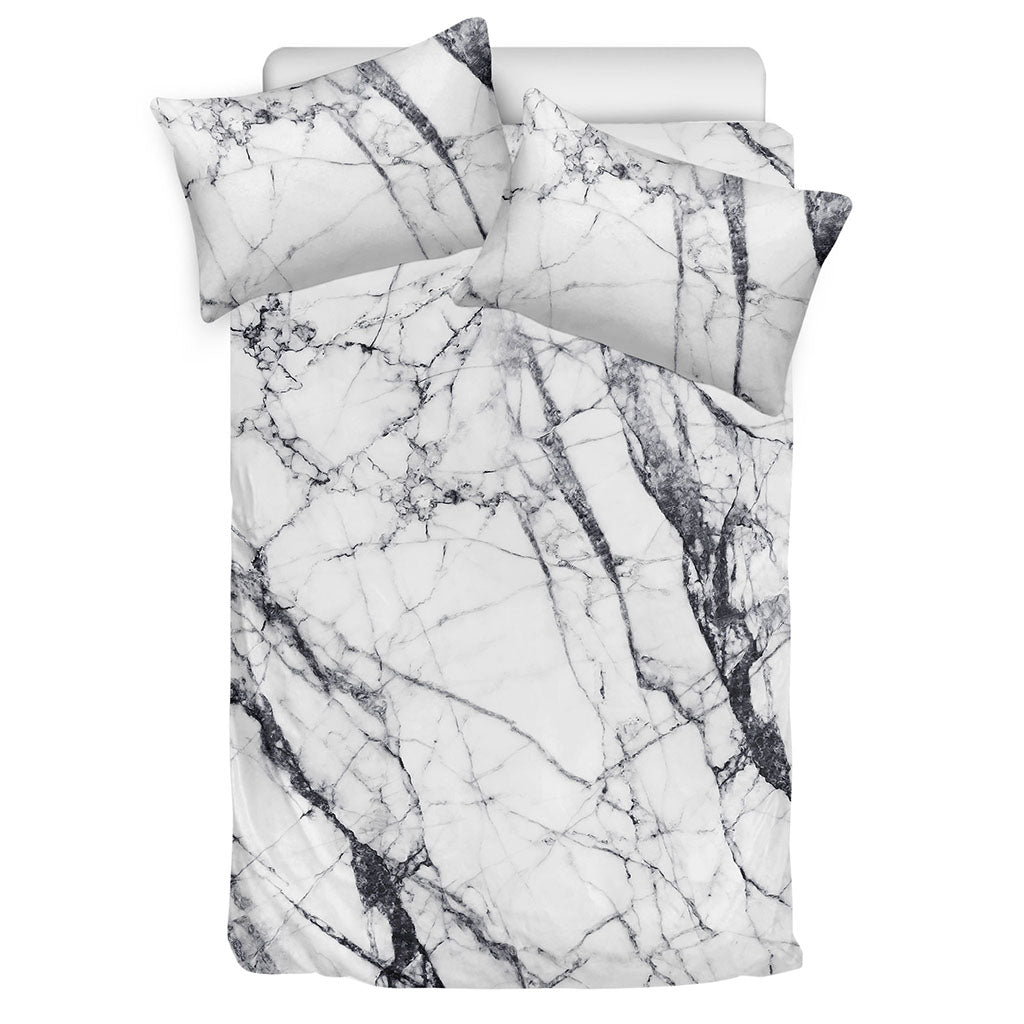 White Gray Scratch Marble Print Duvet Cover Bedding Set
