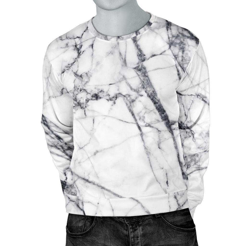 White Gray Scratch Marble Print Men's Crewneck Sweatshirt GearFrost