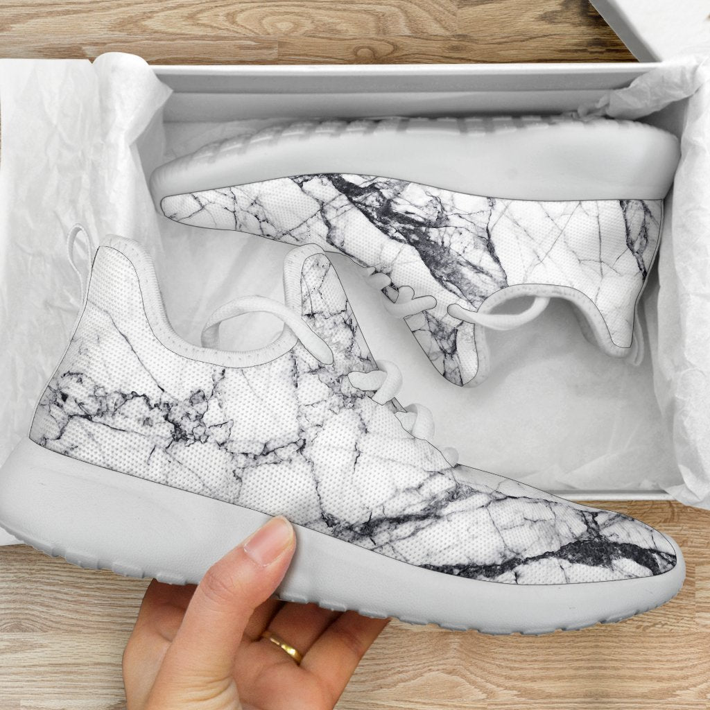 White Gray Scratch Marble Print Mesh Knit Shoes GearFrost