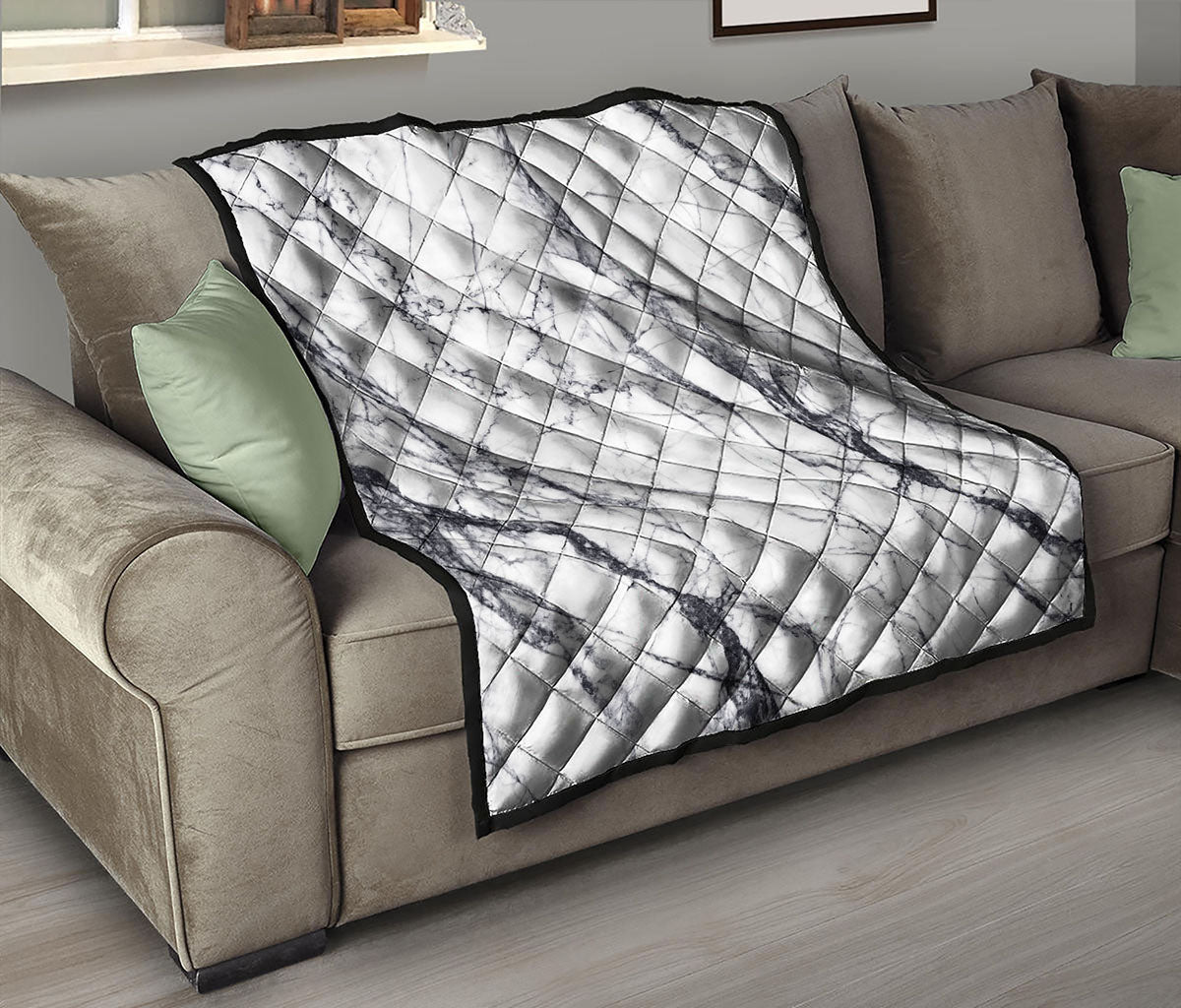 White Gray Scratch Marble Print Quilt