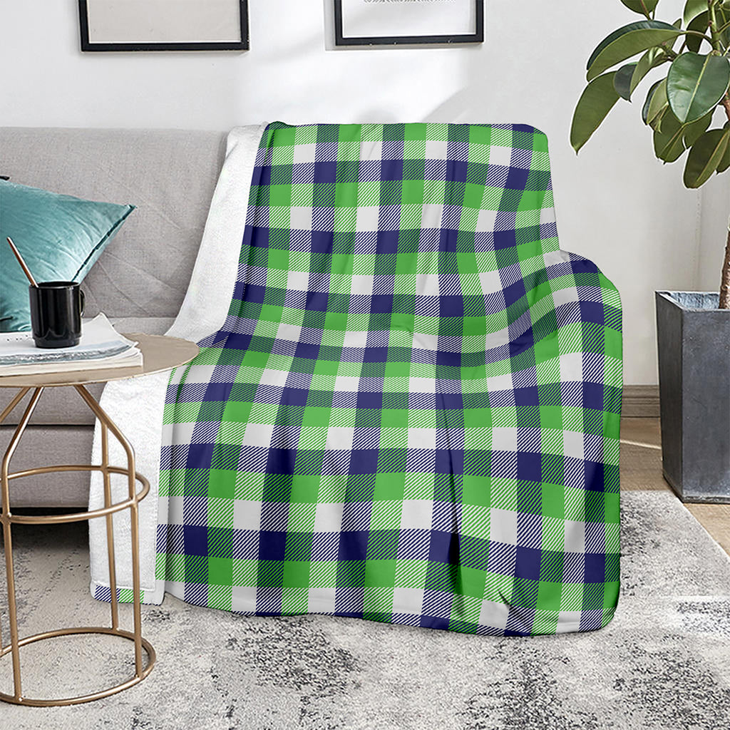 White Green And Blue Buffalo Plaid Print Blanket